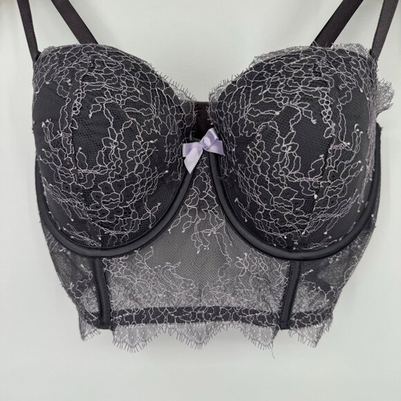 Victoria's Secret Lace Underwire Bustier bra Adjustable Straps gray lavendar 34d - Picture 6 of 7